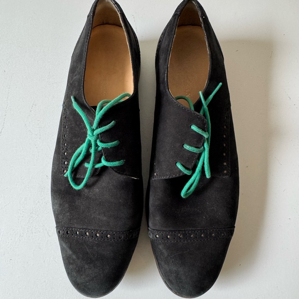 Cole Haan Black Suede Women's Oxfords with Teal Laces